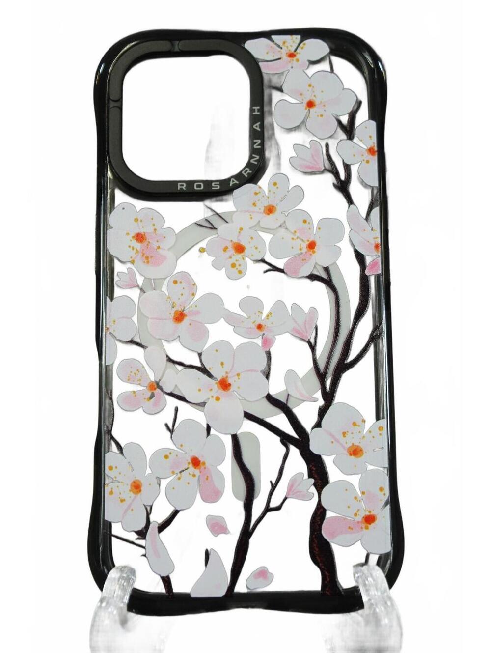 Rosarnnah Black Floral Case for Apple iPhone 16